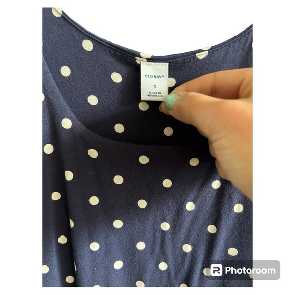 Old Navy navy blue white polka dot maxi dress size Small - Picture 2 of 4
